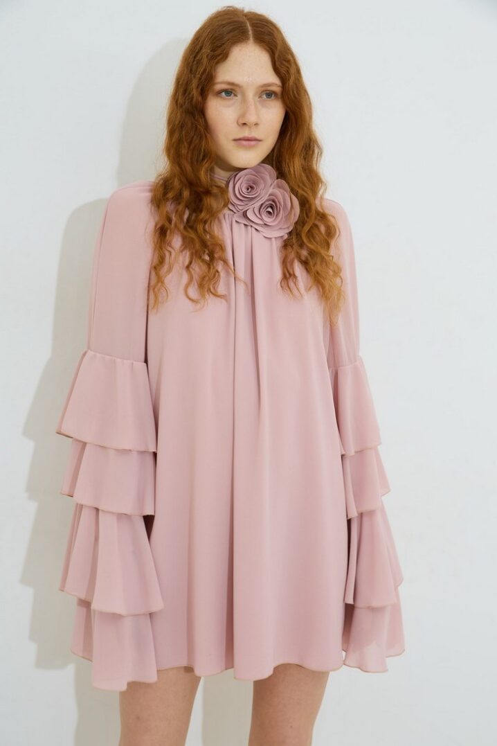 Γυναικείο Φόρεμα Georgette Mini-Ροζ
