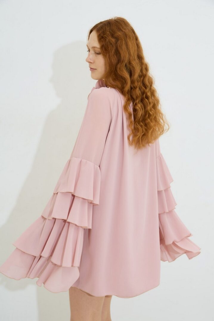 Γυναικείο Φόρεμα Georgette Mini-Ροζ - Image 2
