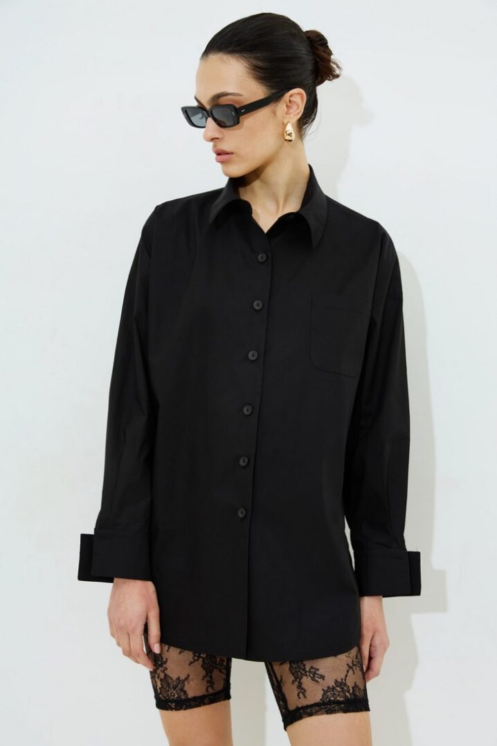 Γυναικείο Harriett Oversize Cotton Πουκάμισο-Μαύρο - Image 2