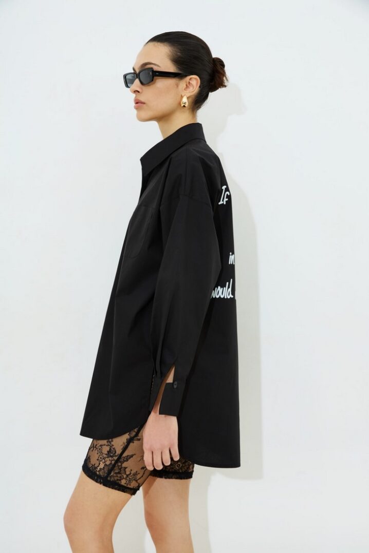 Γυναικείο Harriett Oversize Cotton Πουκάμισο-Μαύρο - Image 3