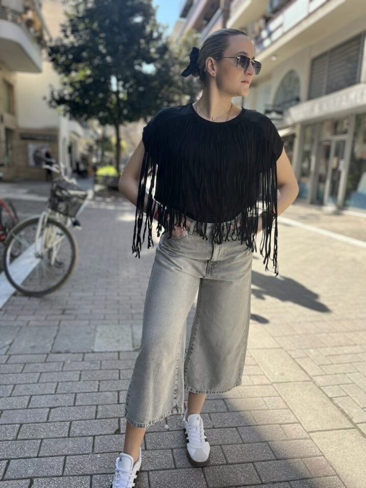 Γυναικεία Fringed Μπλούζα-Μαύρο - Image 4