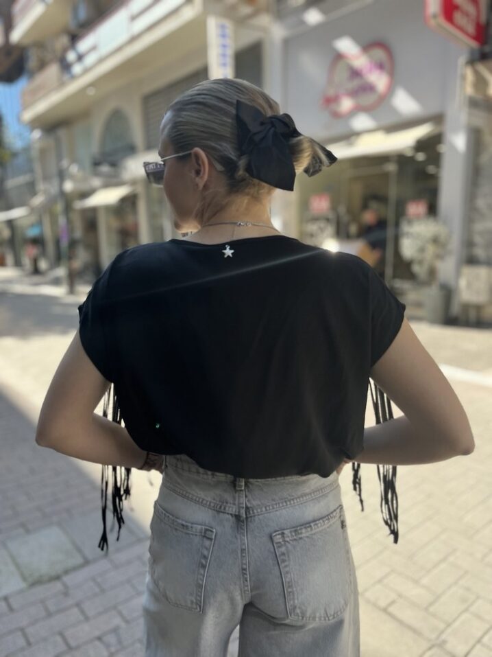 Γυναικεία Fringed Μπλούζα-Μαύρο - Image 2