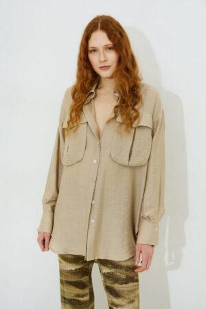 Γυναικείο Tessa Oversize Πουκάμισο-Μπεζ