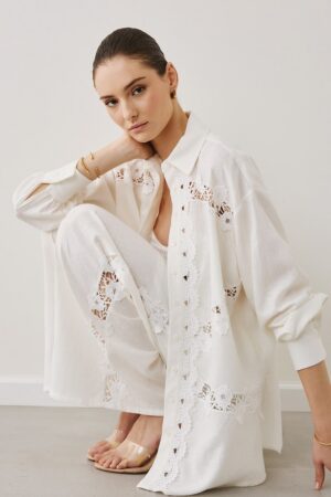 Γυναικεία Lace Detailed Πουκαμίσα-Λευκό