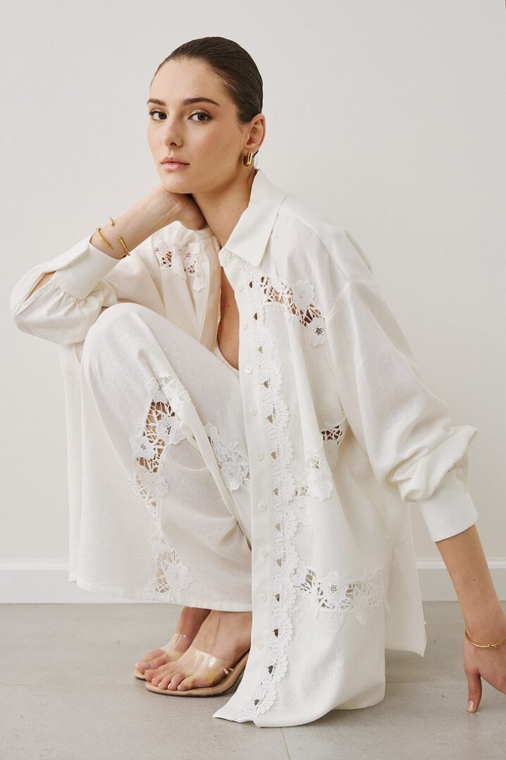 Γυναικεία Lace Detailed Πουκαμίσα-Λευκό - Image 2