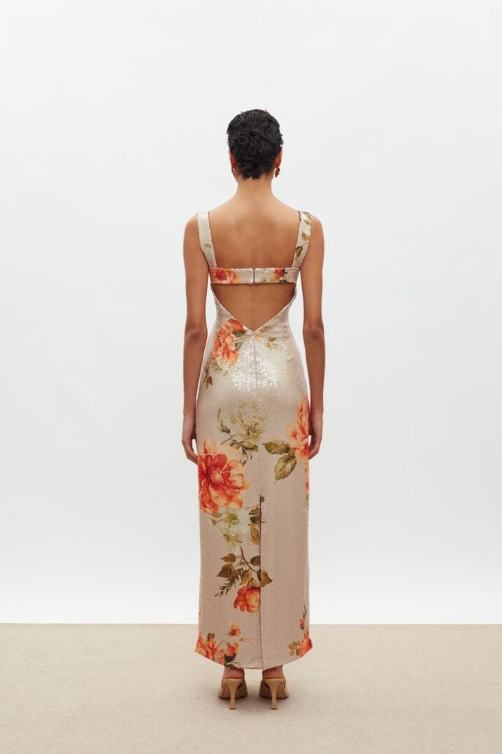 Γυναικείο Φόρεμα Kali Sequin-Floral Πορτοκαλί - Image 2