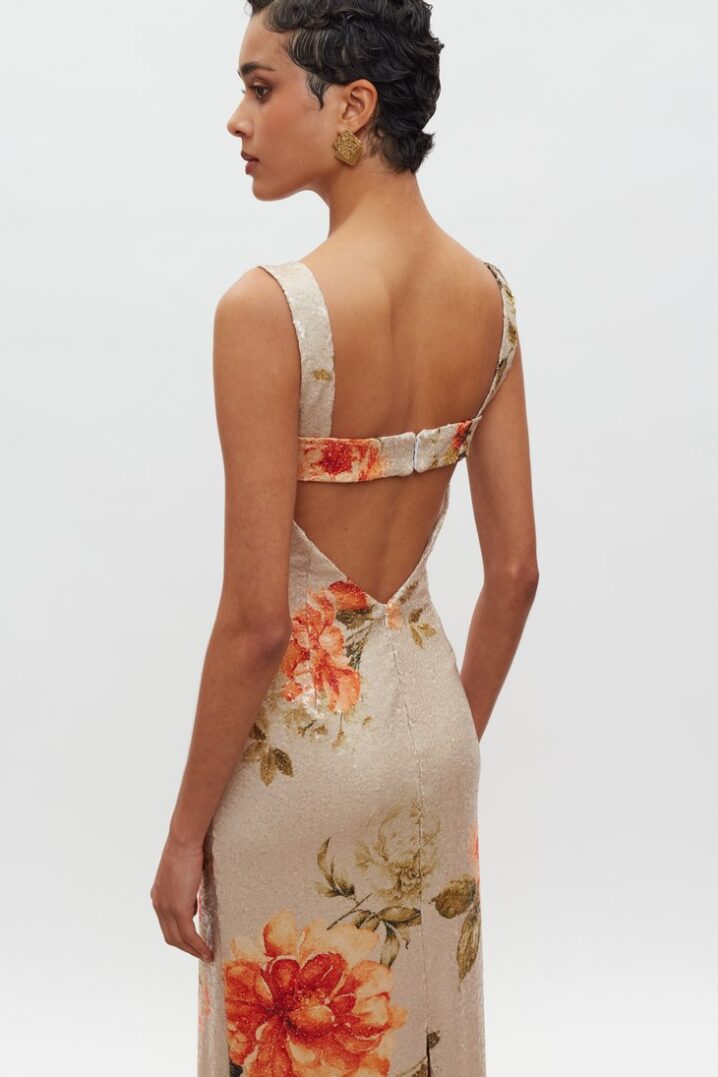 Γυναικείο Φόρεμα Kali Sequin-Floral Πορτοκαλί - Image 5