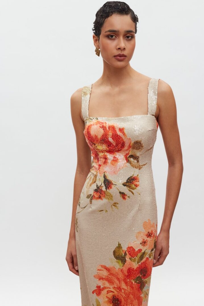 Γυναικείο Φόρεμα Kali Sequin-Floral Πορτοκαλί - Image 4