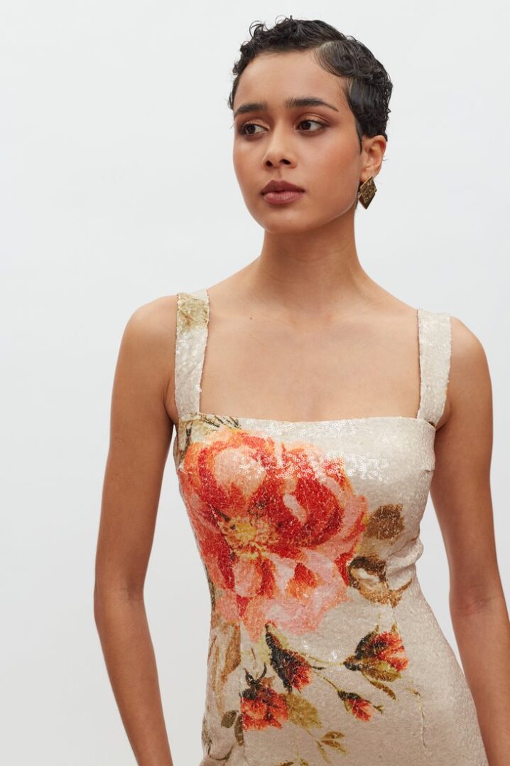 Γυναικείο Φόρεμα Kali Sequin-Floral Πορτοκαλί - Image 3