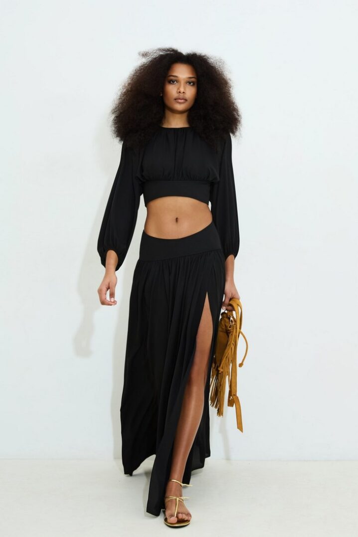 Γυναικεία Brielle Maxi FrontSlit Φούστα-Μαύρο - Image 2