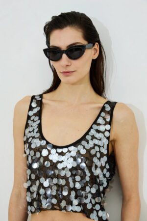 Γυναικείο Greta Nude Sequin Crop Top-Μαύρο
