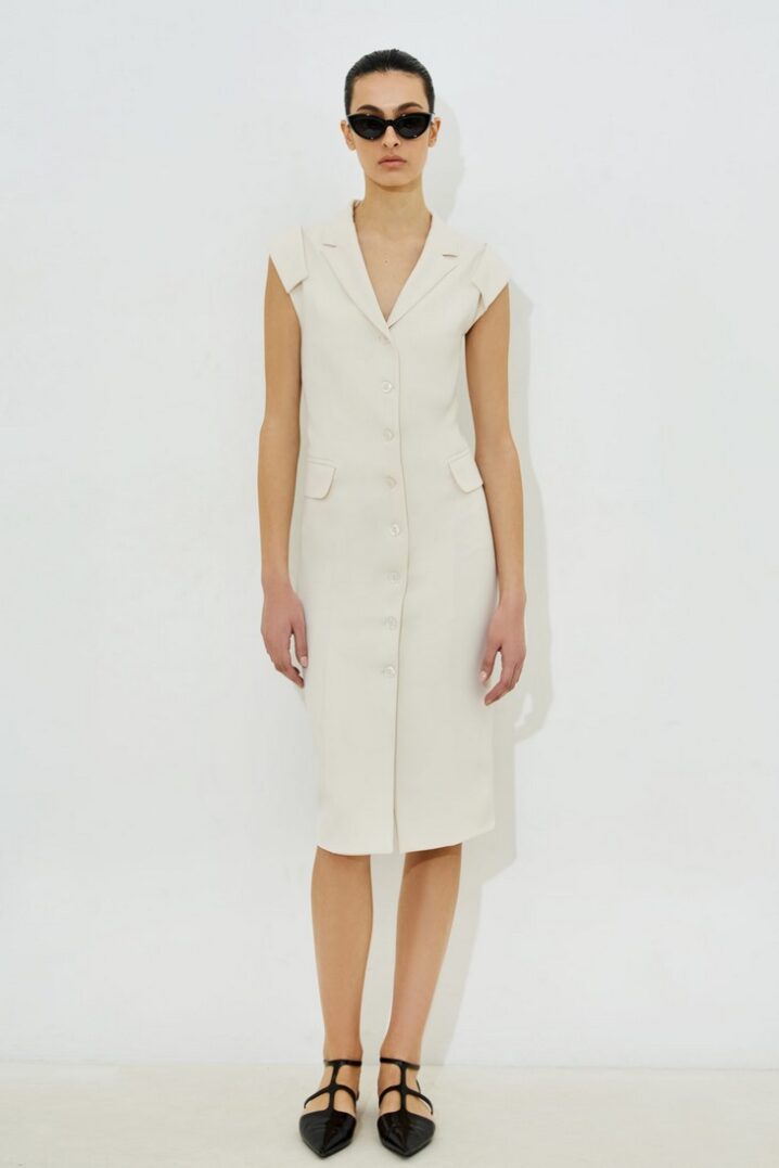 Γυναικείο Aria Crepe Midi Φόρεμα-Εκρού - Image 2
