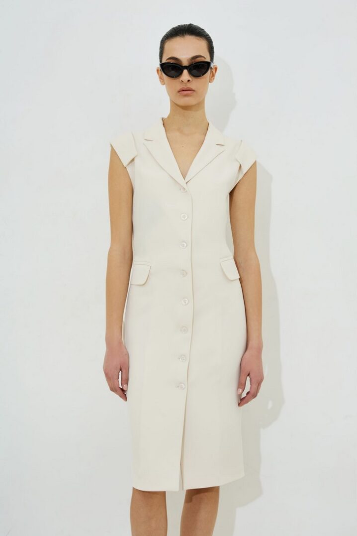 Γυναικείο Aria Crepe Midi Φόρεμα-Εκρού