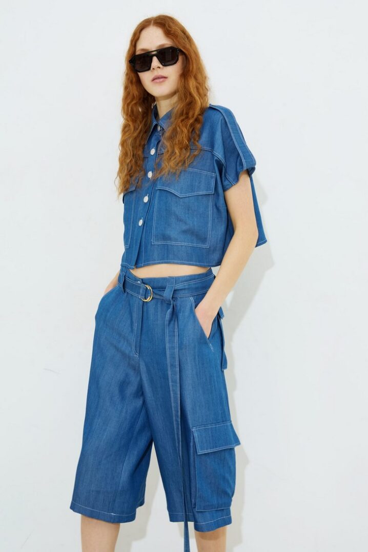 Γυναικείο Edita Cargo Denim Knee Shorts-Μπλε - Image 2