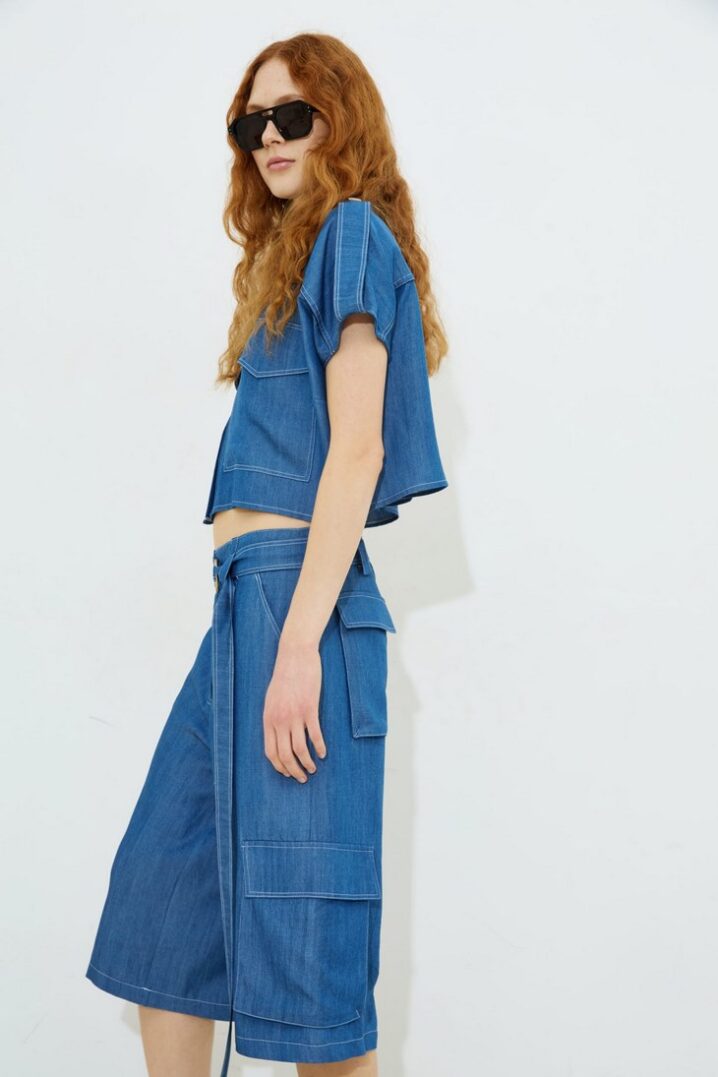Γυναικείο Edita Cargo Denim Knee Shorts-Μπλε - Image 3