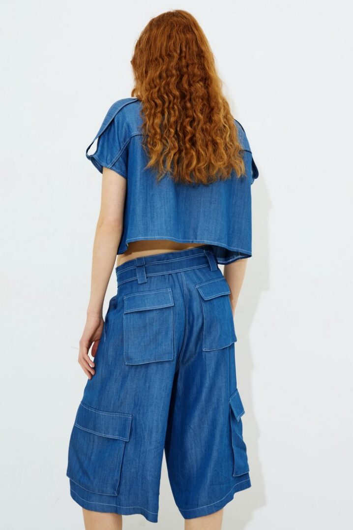 Γυναικείο Edita Cargo Denim Knee Shorts-Μπλε - Image 4