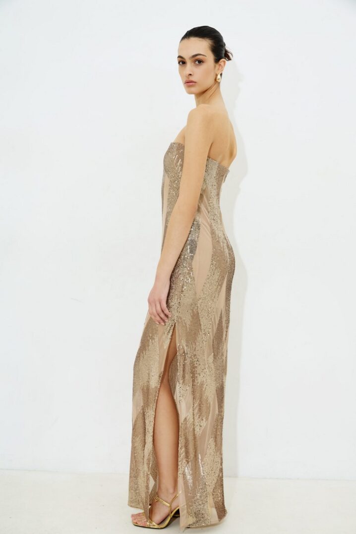 Γυναικείο Corina Sequin Strapless Φόρεμα-Μπεζ - Image 3
