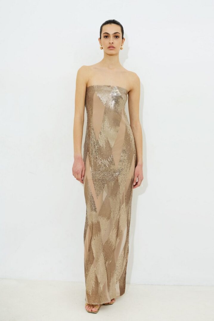 Γυναικείο Corina Sequin Strapless Φόρεμα-Μπεζ - Image 2