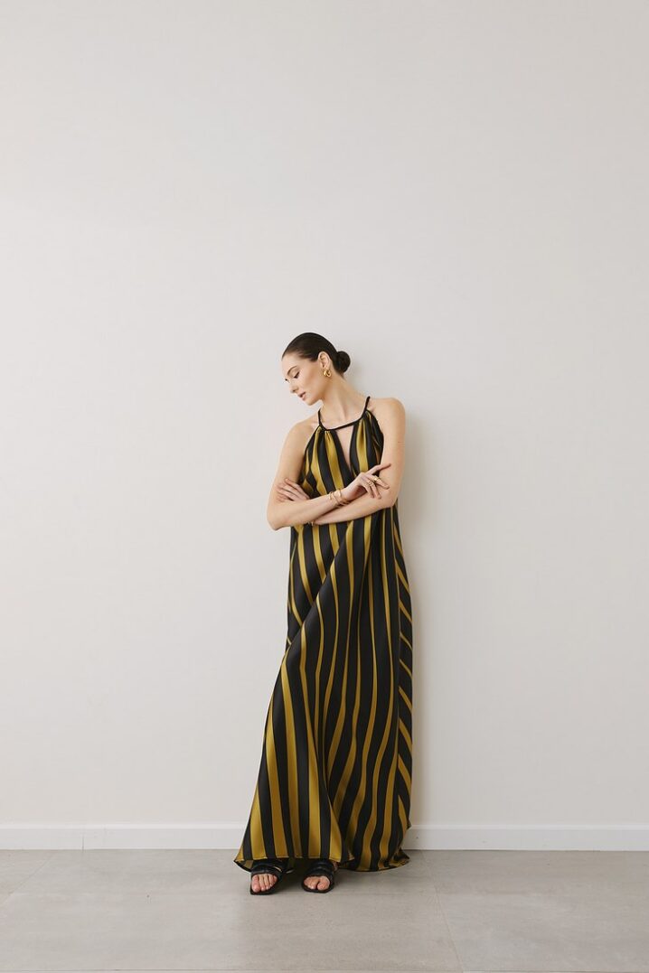 Γυναικείο Stripped Maxi Φόρεμα-Λαδί - Image 4