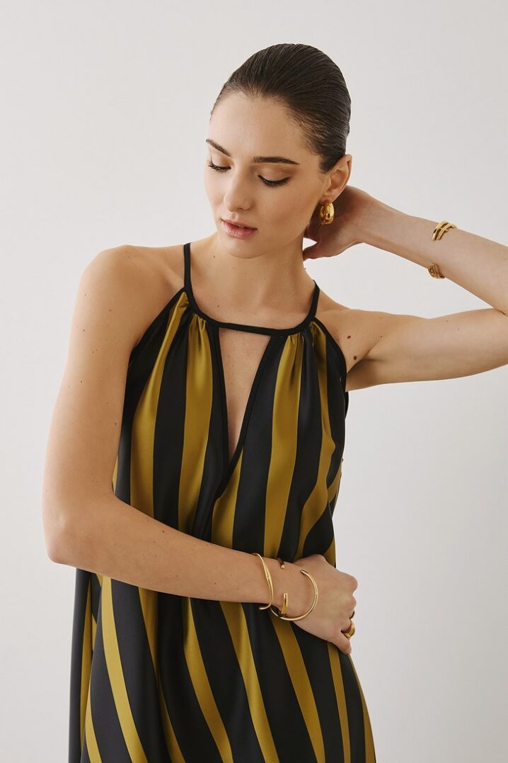 Γυναικείο Stripped Maxi Φόρεμα-Λαδί - Image 3