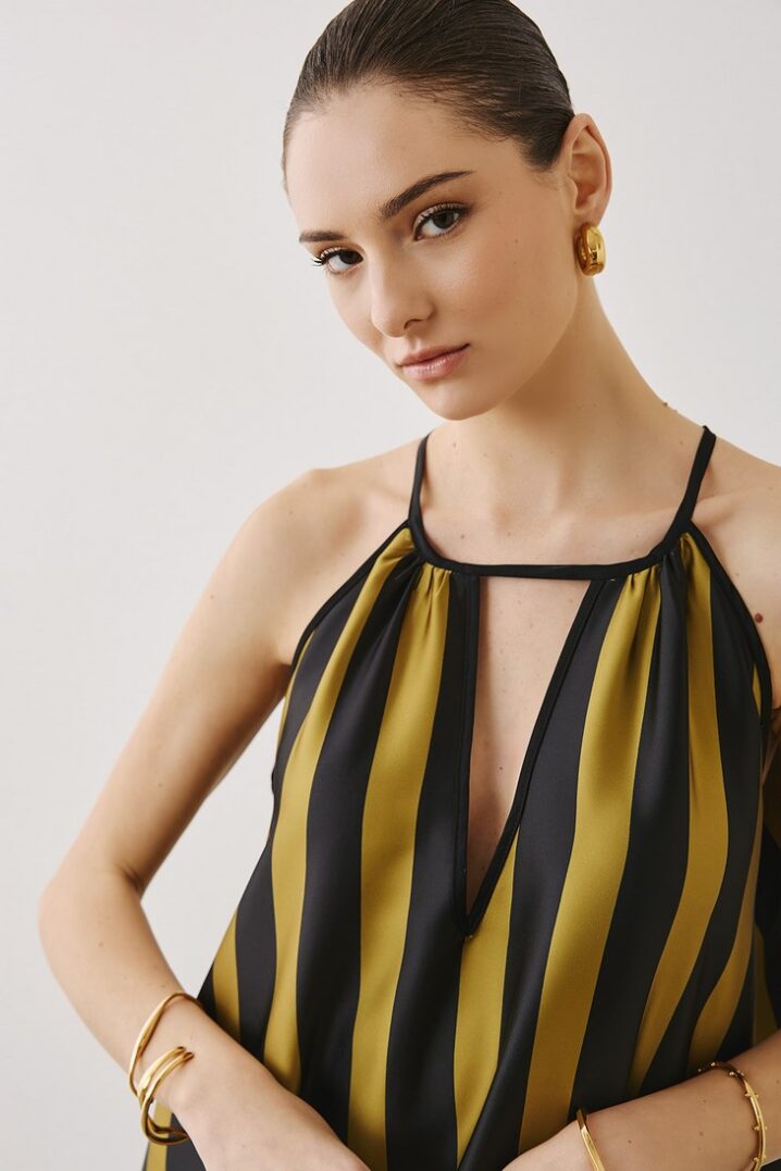Γυναικείο Stripped Maxi Φόρεμα-Λαδί - Image 2