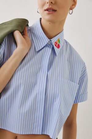 Γυναικείο Cherry Stripped Crop Πουκάμισο-Σιέλ
