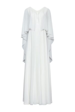 Γυναικείο Ruffled with Cape Maxi Φόρεμα-Λευκό