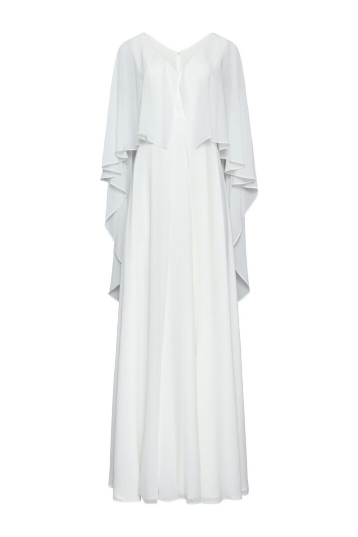 Γυναικείο Ruffled with Cape Maxi Φόρεμα-Λευκό