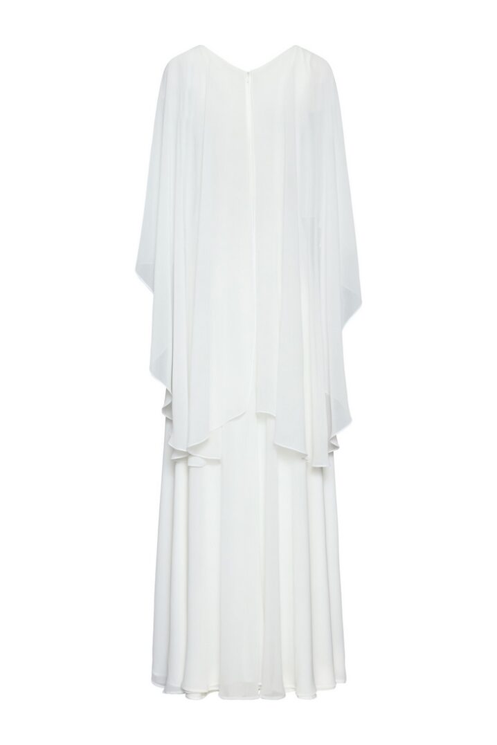 Γυναικείο Ruffled with Cape Maxi Φόρεμα-Λευκό - Image 2
