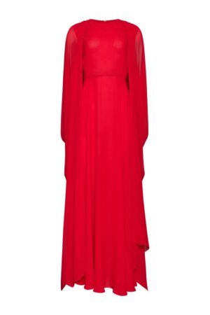 Γυναικείο Draped Cape Maxi Φόρεμα-Κόκκινο