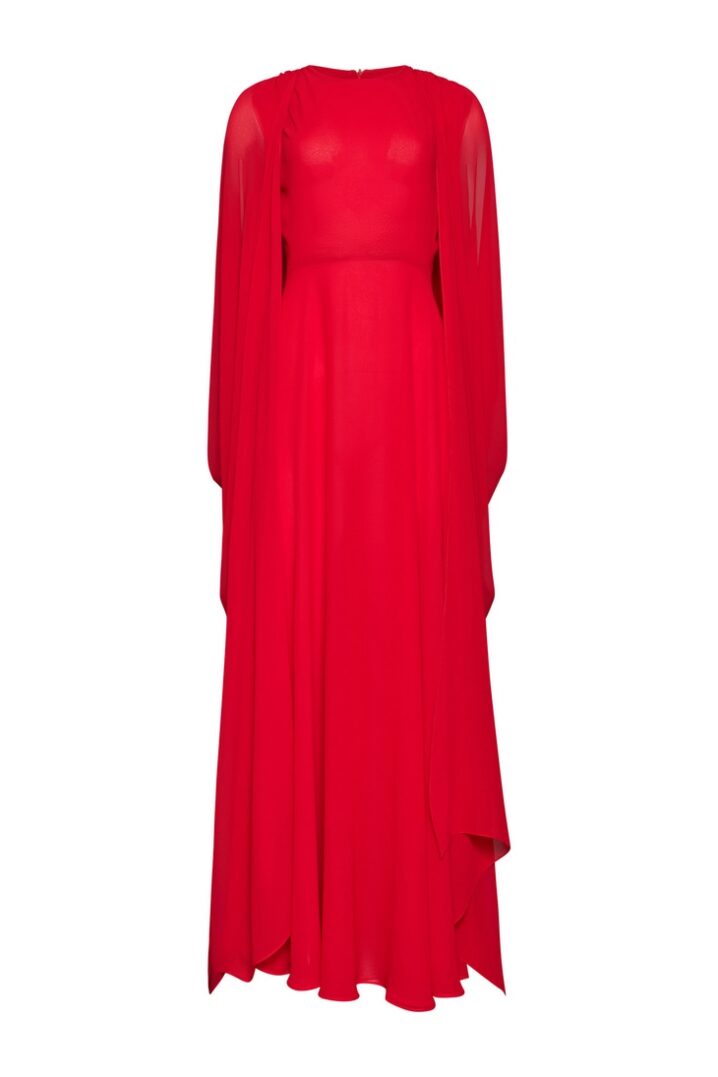 Γυναικείο Draped Cape Maxi Φόρεμα-Κόκκινο