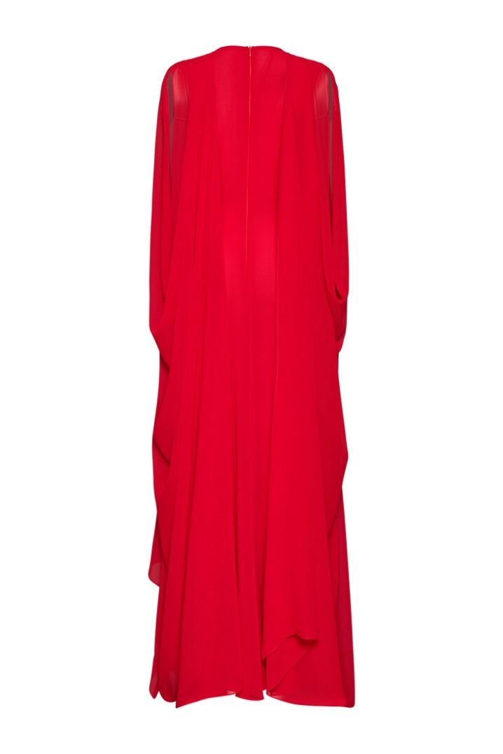 Γυναικείο Draped Cape Maxi Φόρεμα-Κόκκινο - Image 2