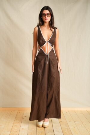 Γυναικείο Burly Wood Backless Φόρεμα-Kαφέ