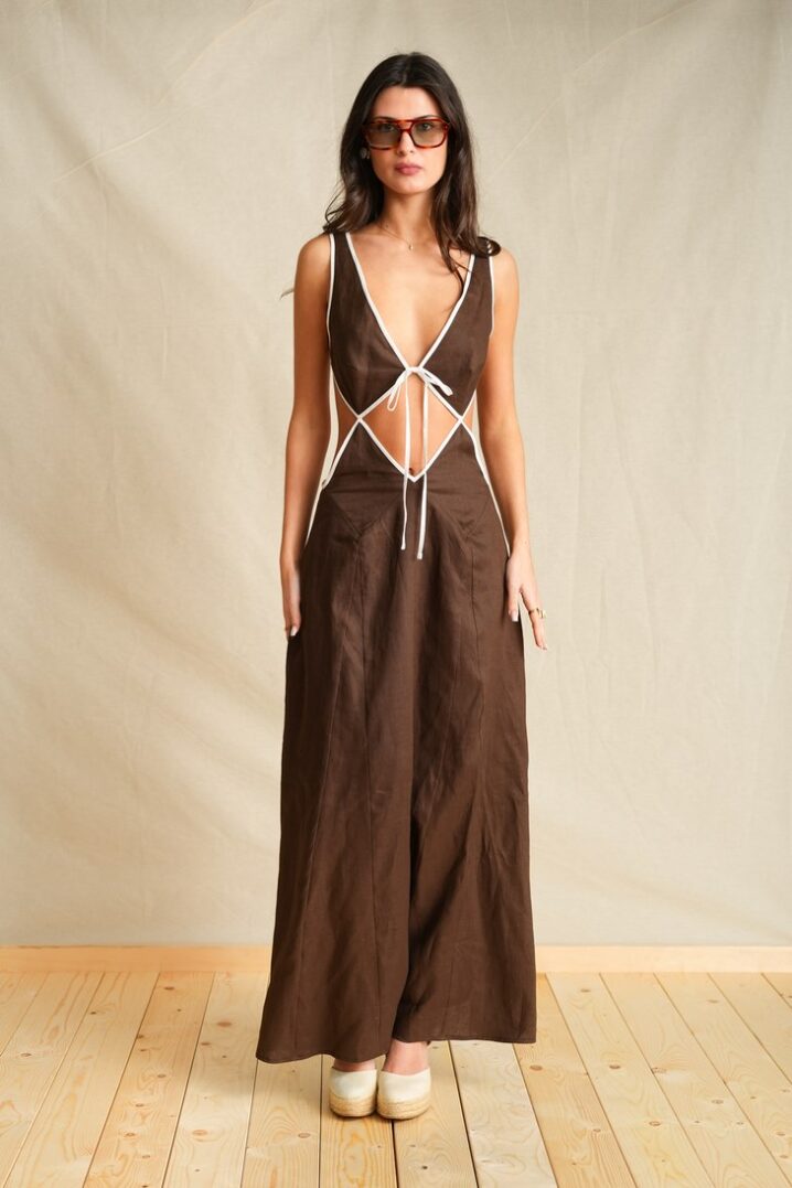 Γυναικείο Burly Wood Backless Φόρεμα-Kαφέ
