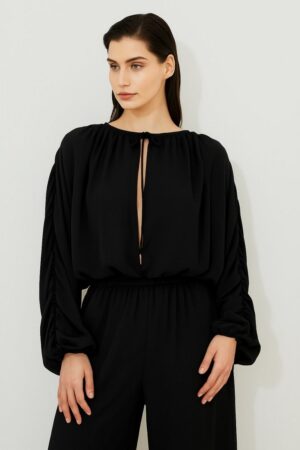 Γυναικείο Sabrina Ruffly Top-Μαύρο