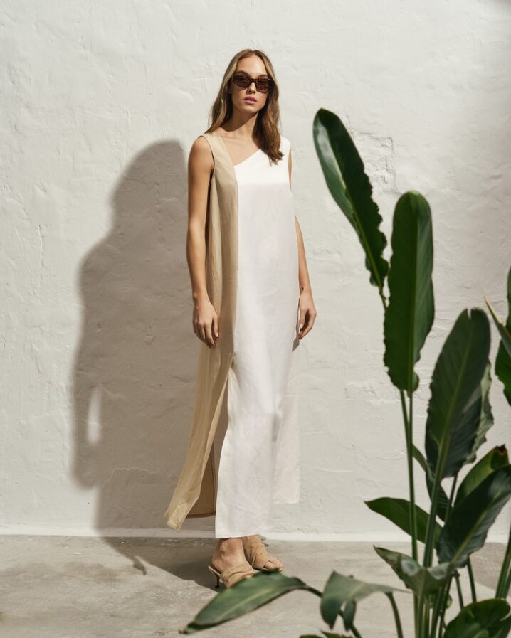Γυναικείο Linen Φόρεμα-Μπεζ - Image 2