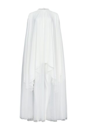 Γυναικείο Sheer Layered Cape Φόρεμα-Λευκό