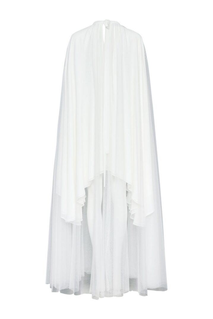 Γυναικείο Sheer Layered Cape Φόρεμα-Λευκό - Image 2