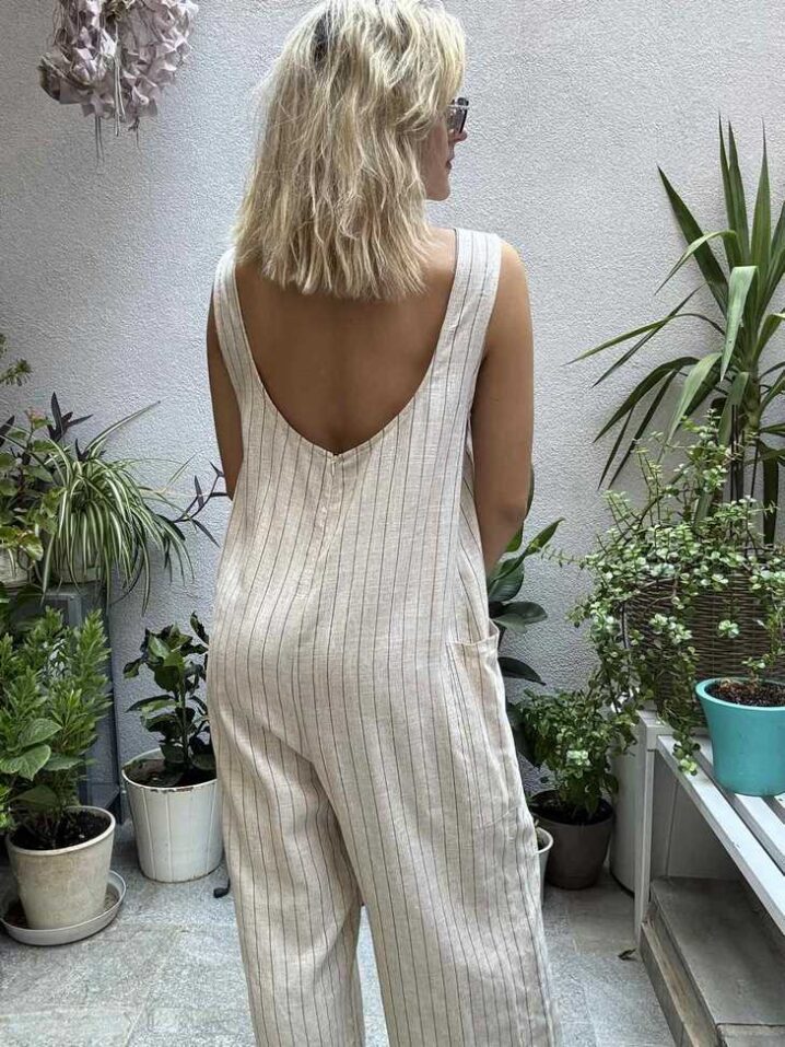 Γυναικεία Delanie Linen Ολόσωμη Φόρμα-Μπεζ - Image 3