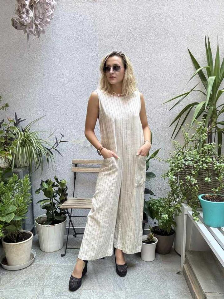 Γυναικεία Delanie Linen Ολόσωμη Φόρμα-Μπεζ