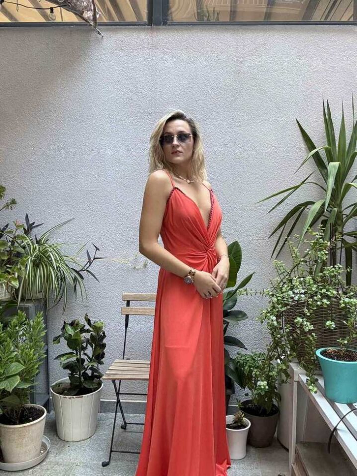 Γυναικείο Maxi Φόρεμα-Πορτοκαλί - Image 3