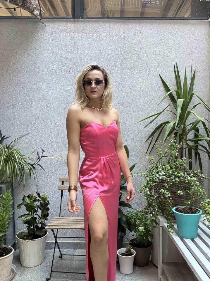 Γυναικείο Maxi Strapless Φόρεμα-Φούξια - Image 3