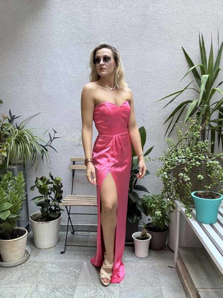 Γυναικείο Maxi Strapless Φόρεμα-Φούξια - Image 2
