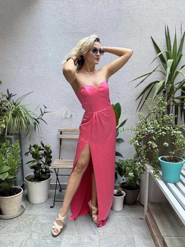 Γυναικείο Maxi Strapless Φόρεμα-Φούξια
