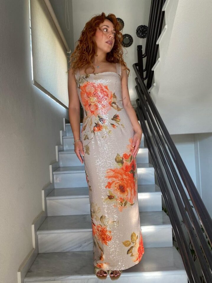 Γυναικείο Φόρεμα Kali Sequin-Floral Πορτοκαλί - Image 2