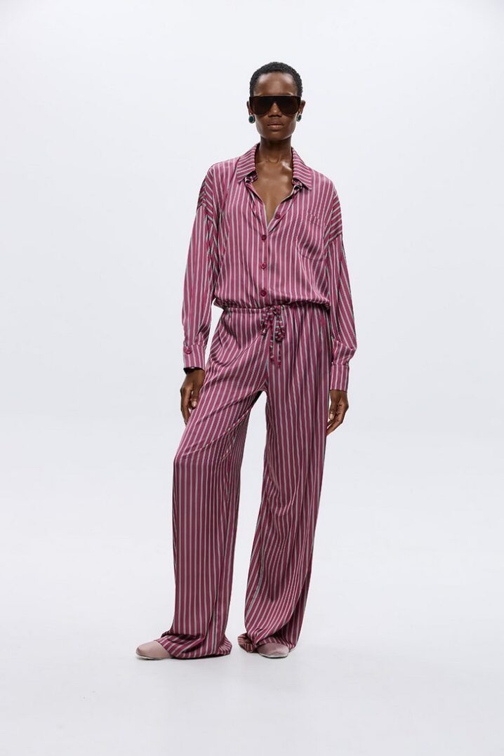 Γυναικείο πουκάμισο Brianna Pinstriped Burgundy - Image 3
