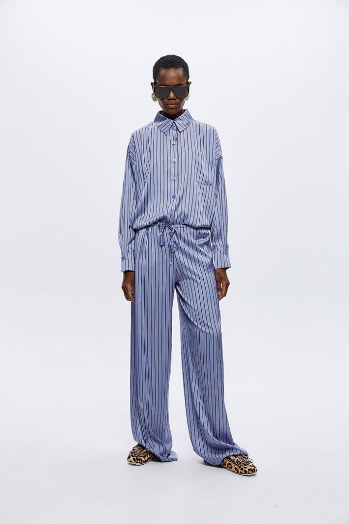 Γυναικείο Πουκάμισο Brianna Pinstriped Satin blue - Image 3