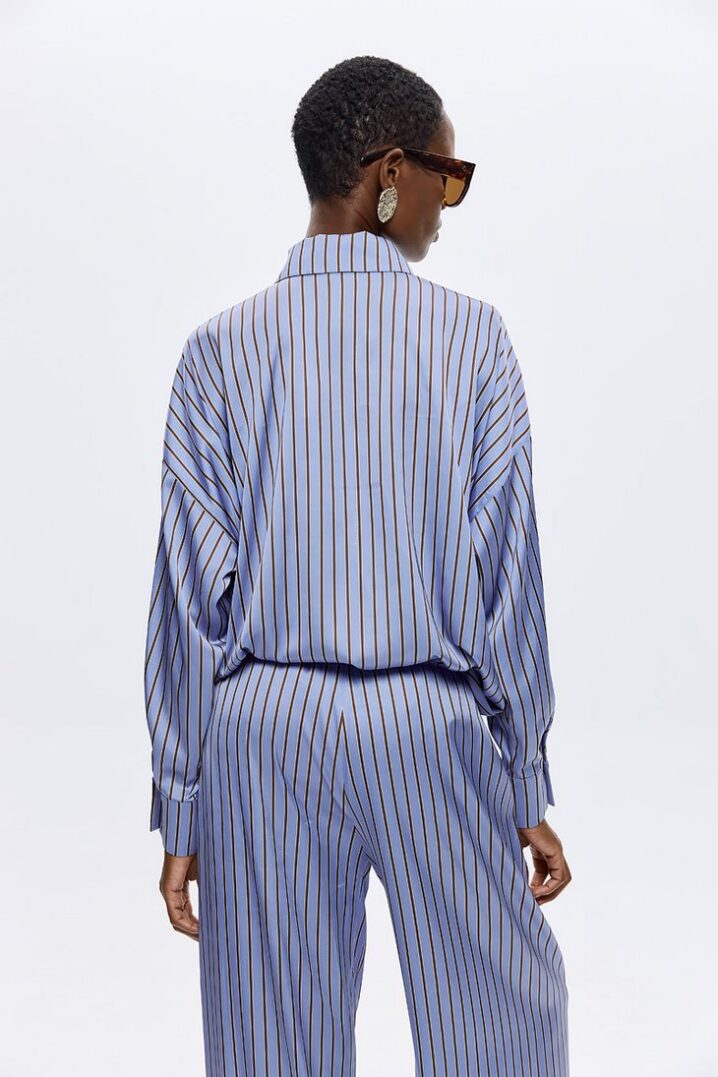 Γυναικείο Πουκάμισο Brianna Pinstriped Satin blue - Image 2