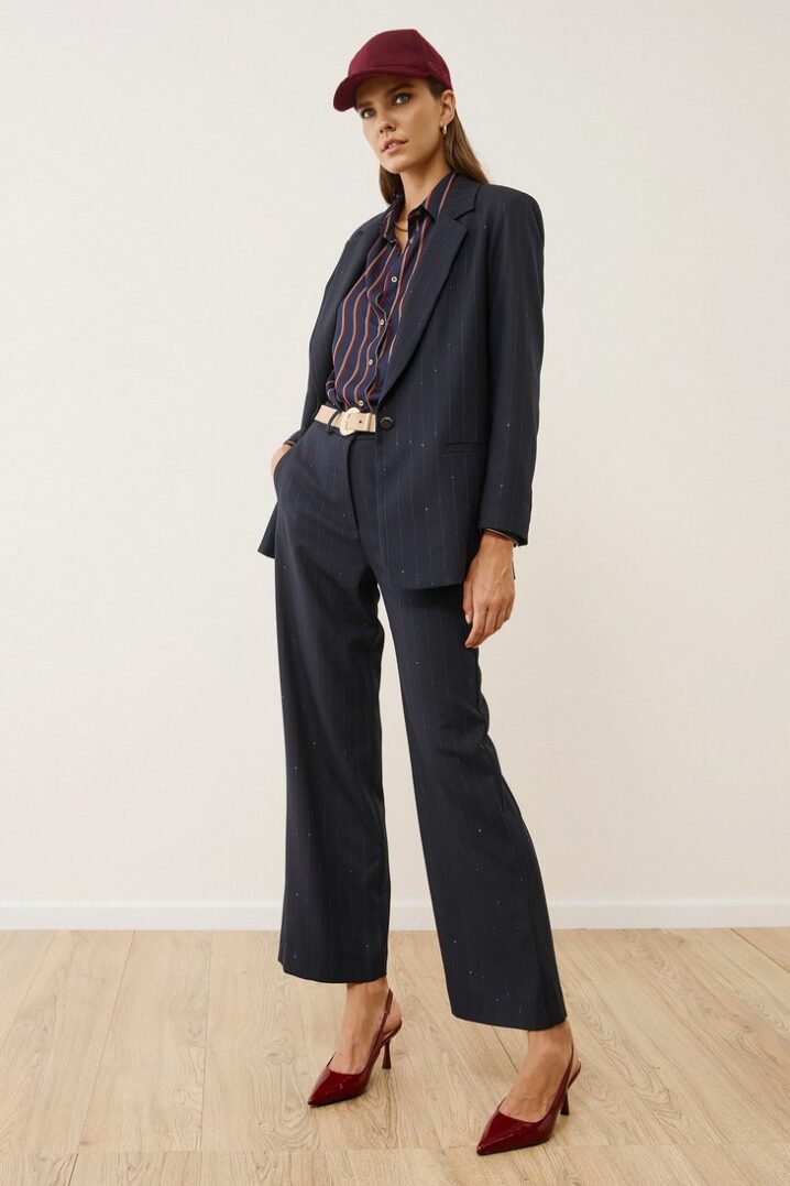 Γυναικείο Sequin Pinstripe Παντελόνι-Μπλέ - Image 2