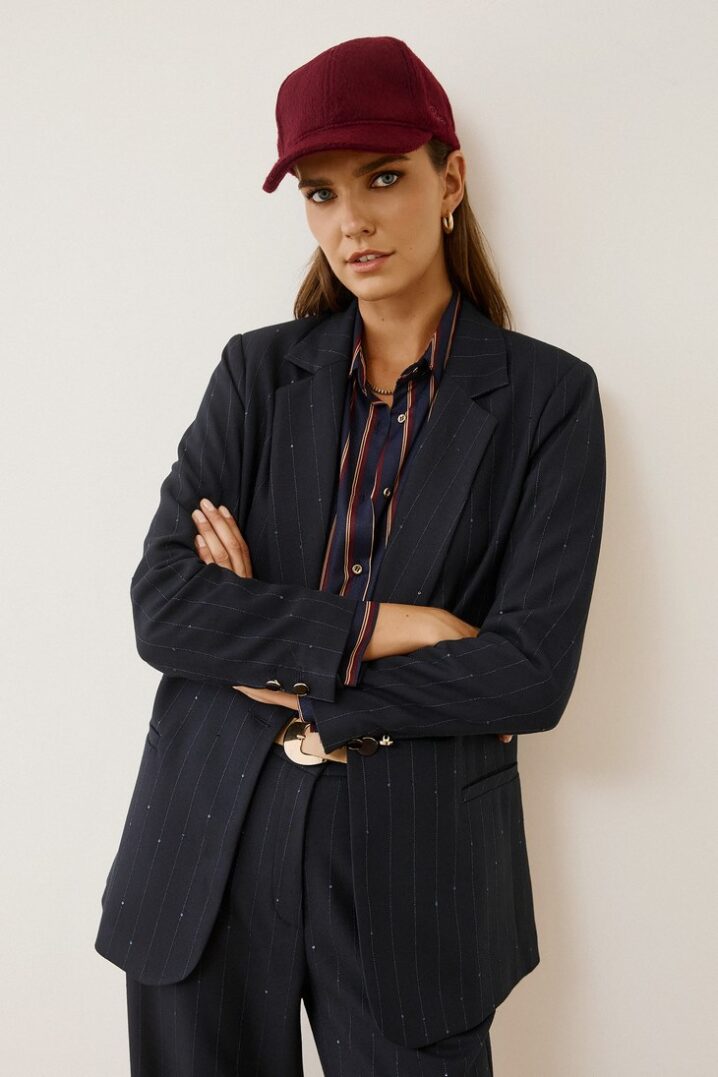 Γυναικείο Sequin Pinstripe Σακάκι-Μπλέ - Image 4